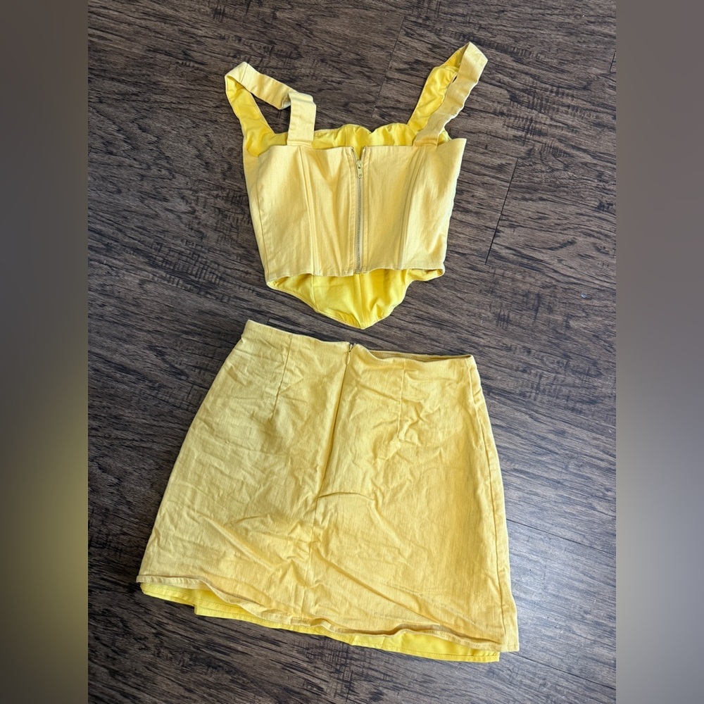 PEPPERMAYO 2PC Matching Set Bustier Corset Top Rooftop Mini Skirt Mustard Yellow - Picture 6 of 13